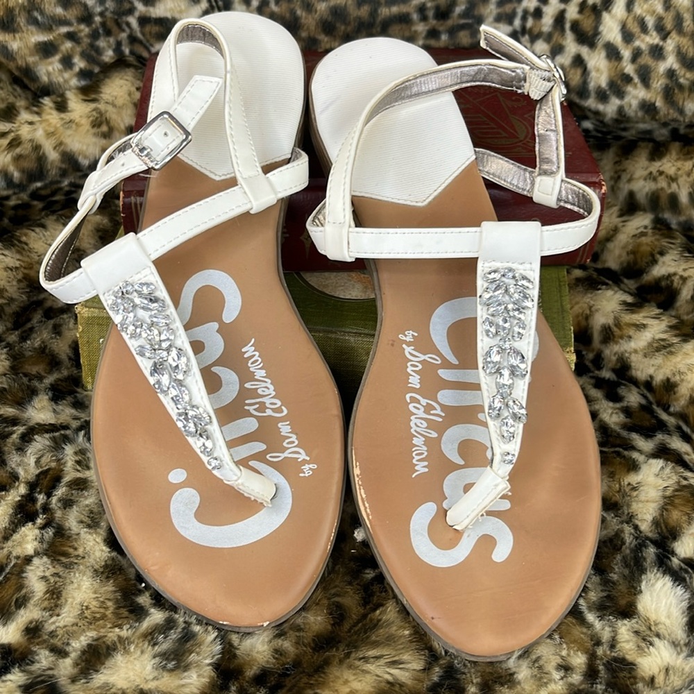 Sam Edelman Circus White Jeweled Flat Sandals Size 6